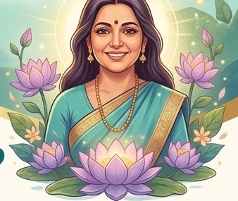 Maa Shobha illustrated portrait with lotus